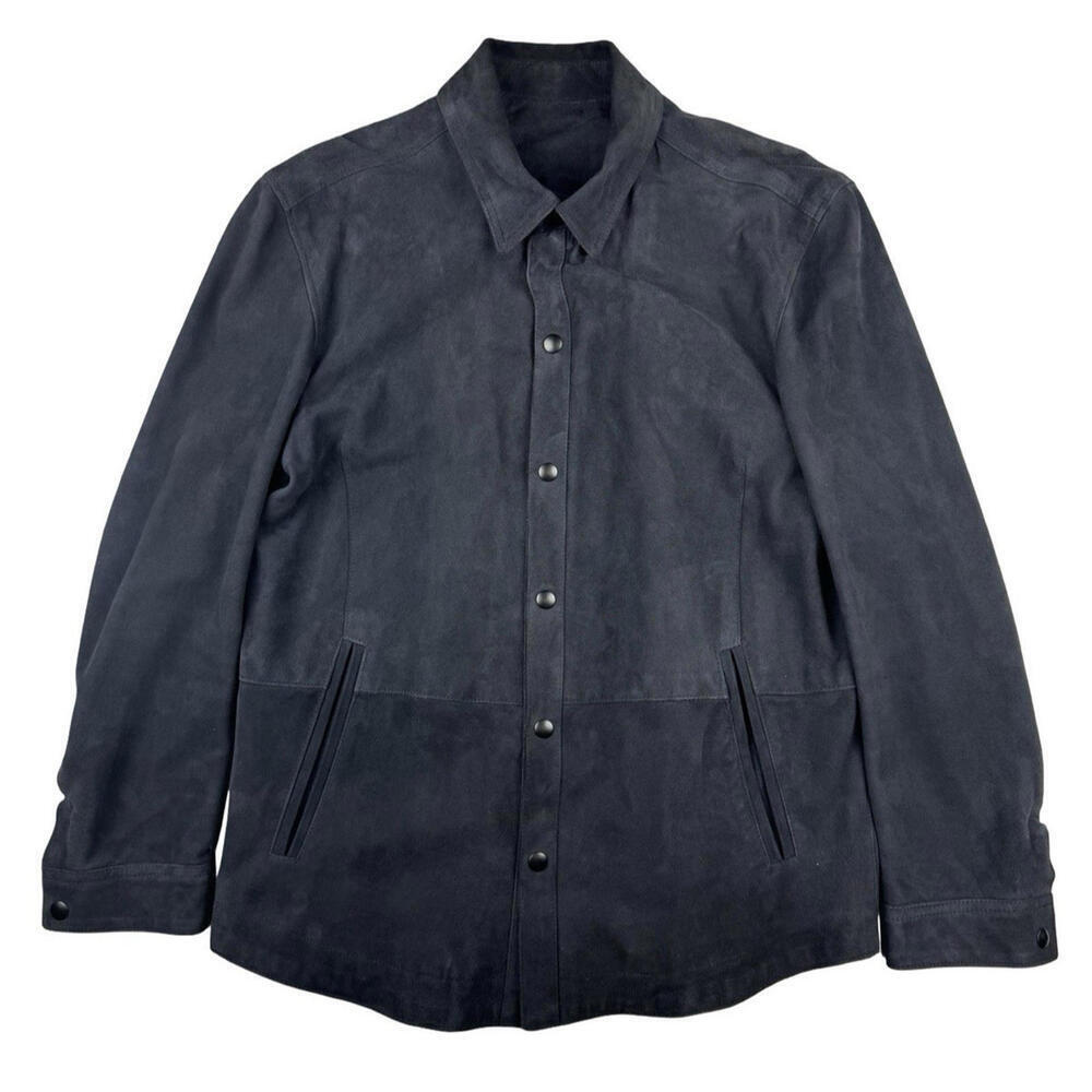 Lamb Suede Shirt Jacket Blue Size M